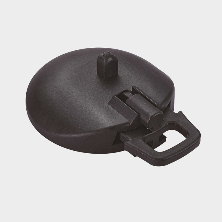 Black plastic clip on a light gray background