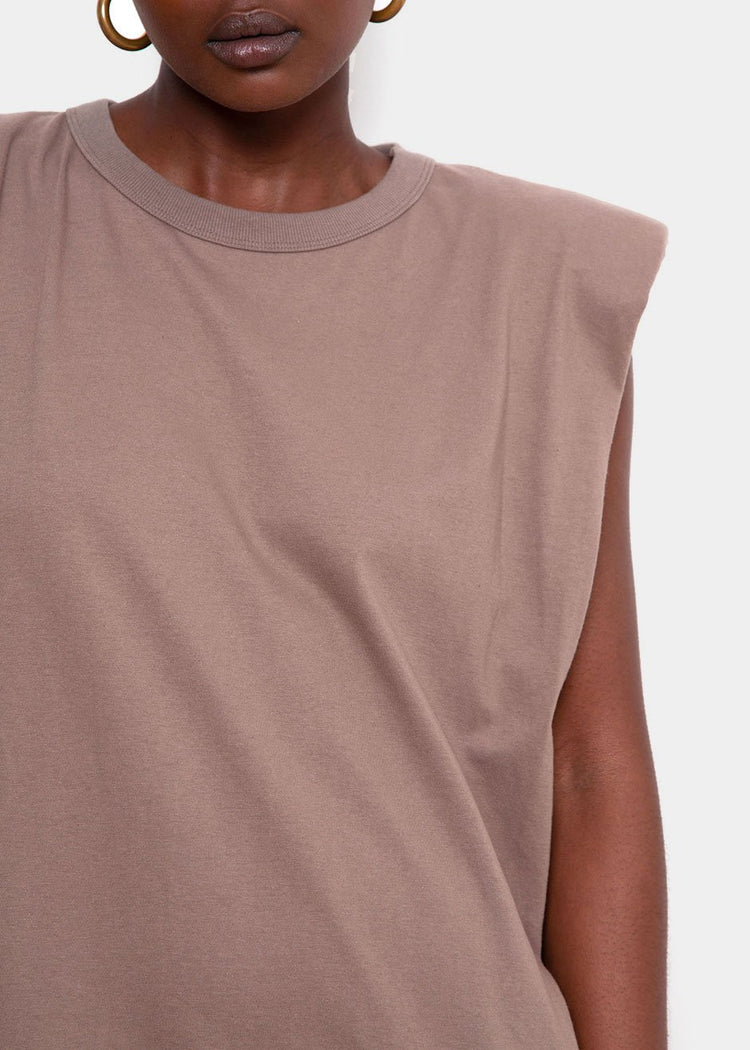 Robe moulante à épaules rembourrées Tina - Moka