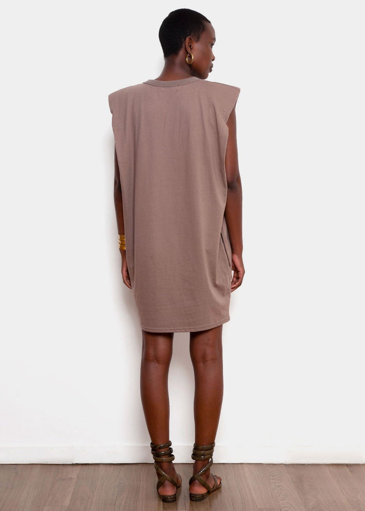 Robe moulante à épaules rembourrées Tina - Moka