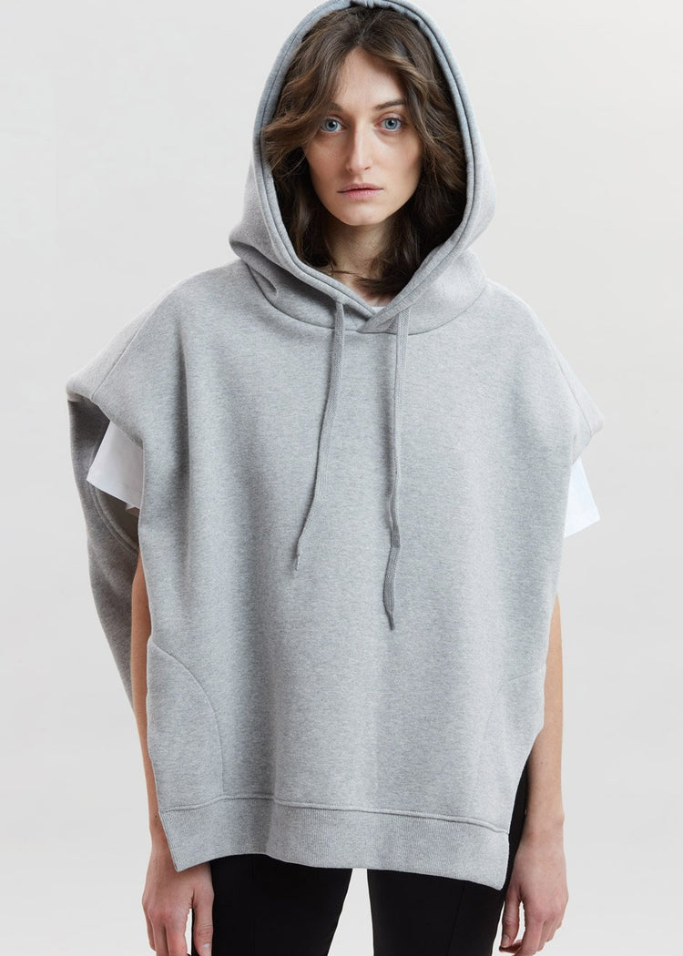 Sweat à capuche sans manches Alex gris à épaules dénudées