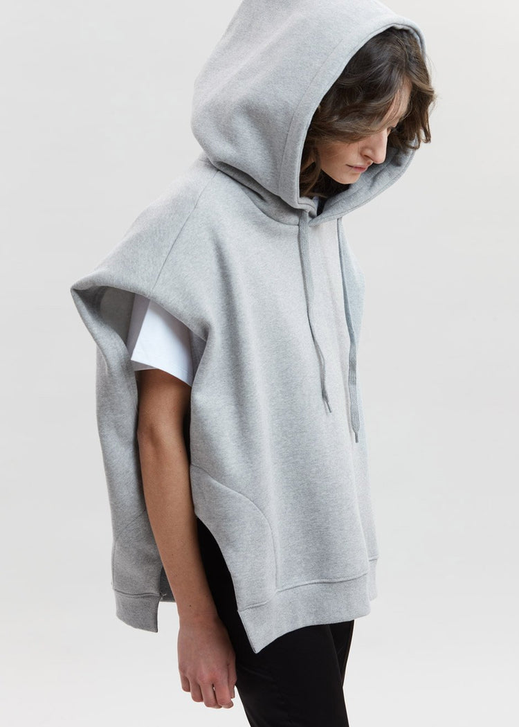 Sweat à capuche sans manches Alex gris à épaules dénudées
