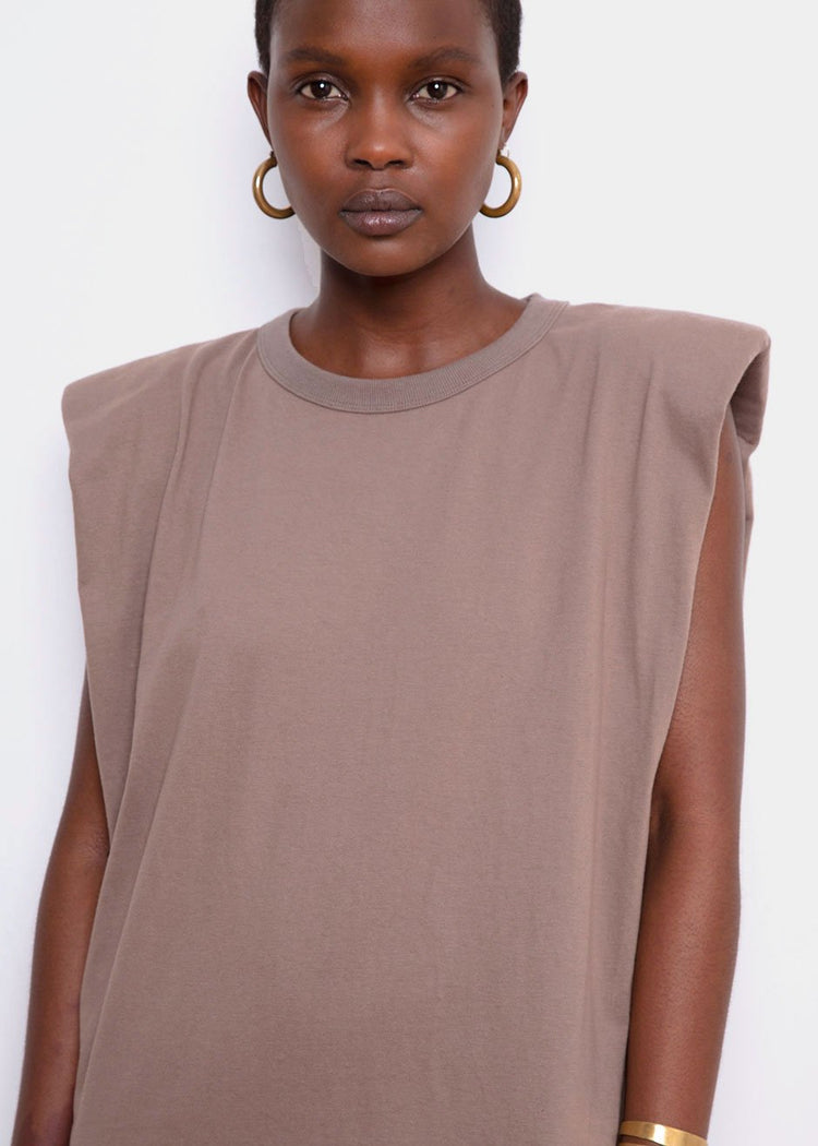 Robe moulante à épaules rembourrées Tina - Moka