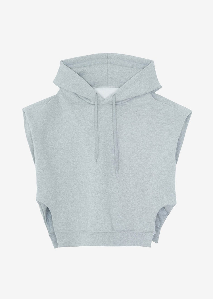 Sweat à capuche sans manches Alex gris à épaules dénudées