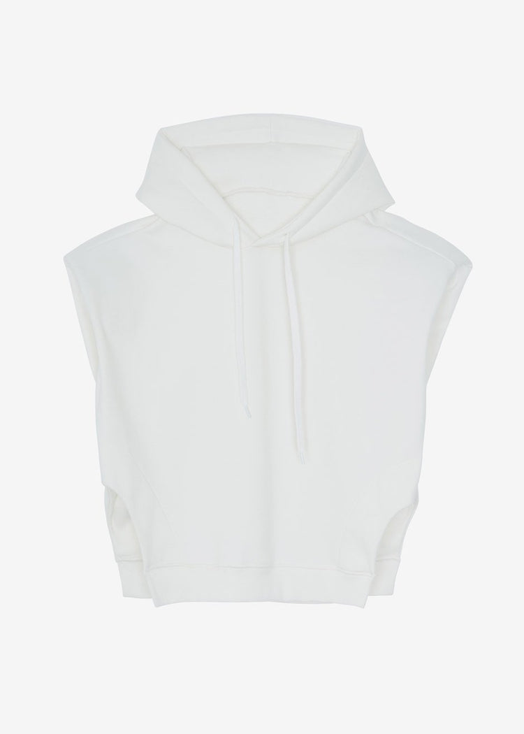 Alex Sleeveless Statement Shoulder Hoodie in Ivory Sweatshirt The Frankie Shop