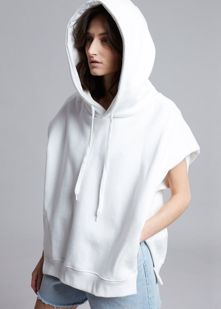 Alex Sleeveless Statement Shoulder Hoodie in Ivory Sweatshirt The Frankie Shop