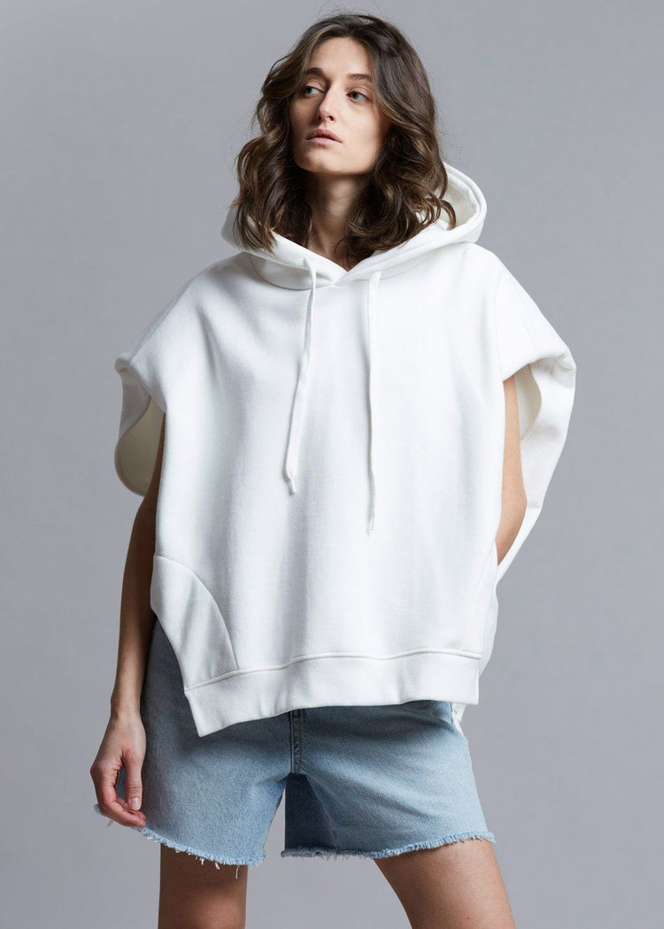 Alex Sleeveless Statement Shoulder Hoodie in Ivory Sweatshirt The Frankie Shop