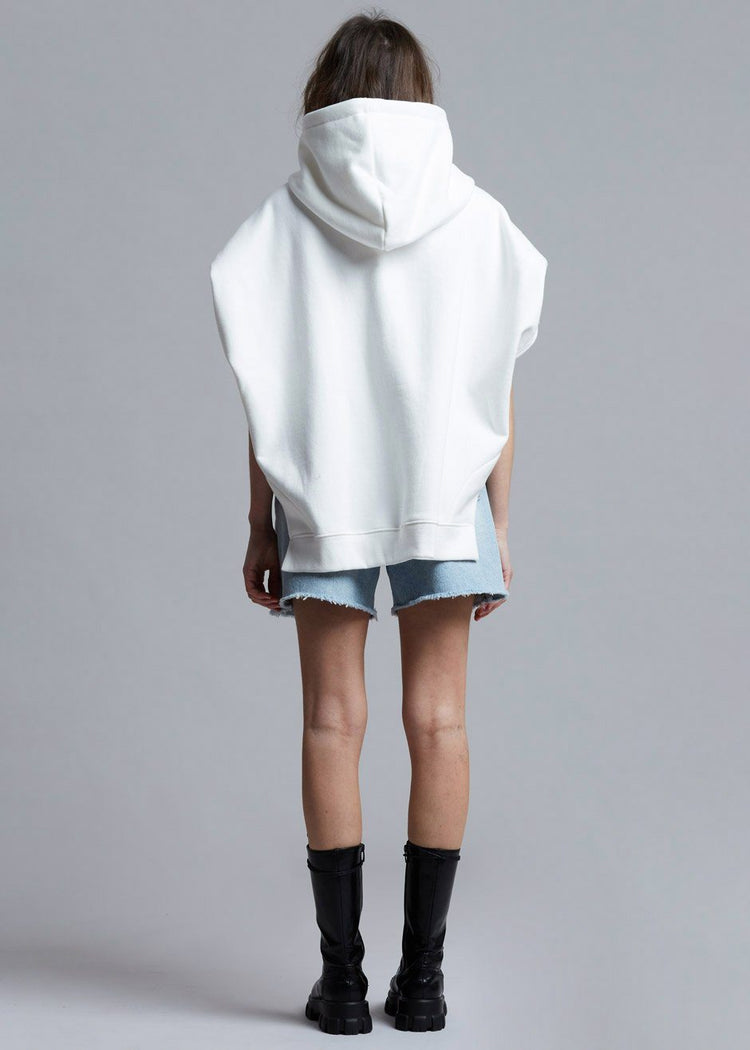Alex Sleeveless Statement Shoulder Hoodie in Ivory Sweatshirt The Frankie Shop