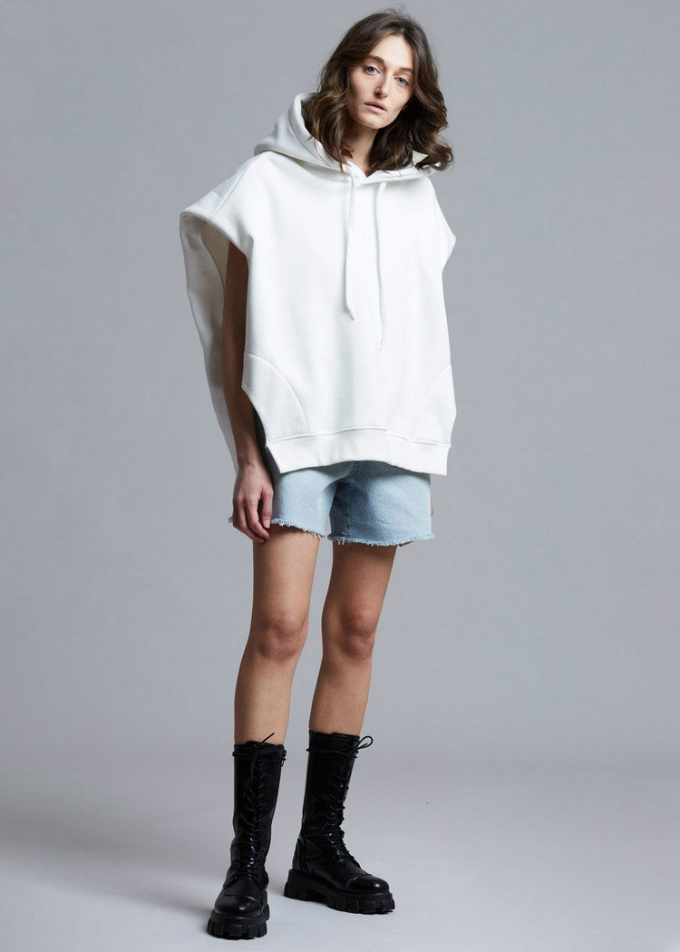 Alex Sleeveless Statement Shoulder Hoodie in Ivory Sweatshirt The Frankie Shop