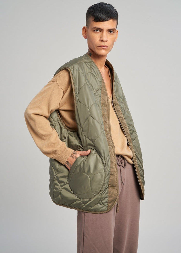 Anouk Quilted Vest - Khaki Brown Vest The Frankie Shop