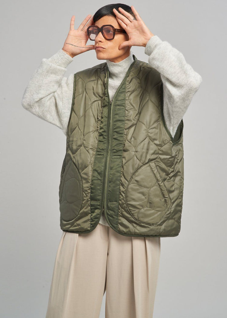 Anouk Quilted Vest - Olive Vest The Frankie Shop