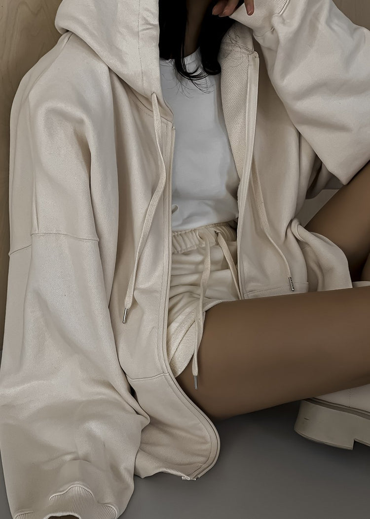 Moana Zip Hoodie - Cream Sweatshirt The Frankie Shop