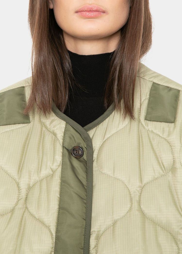 Oversized Collarless Quilted Jacket- Moss Green Jacket Jerry Hall