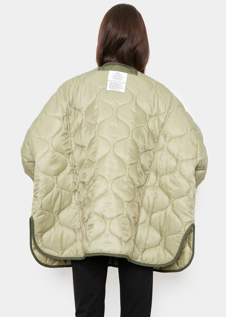 Oversized Collarless Quilted Jacket- Moss Green Jacket Jerry Hall