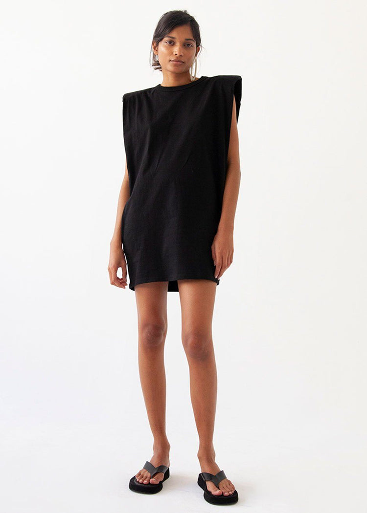 Tina Padded Shoulder Dress- Black Dress The Frankie Shop
