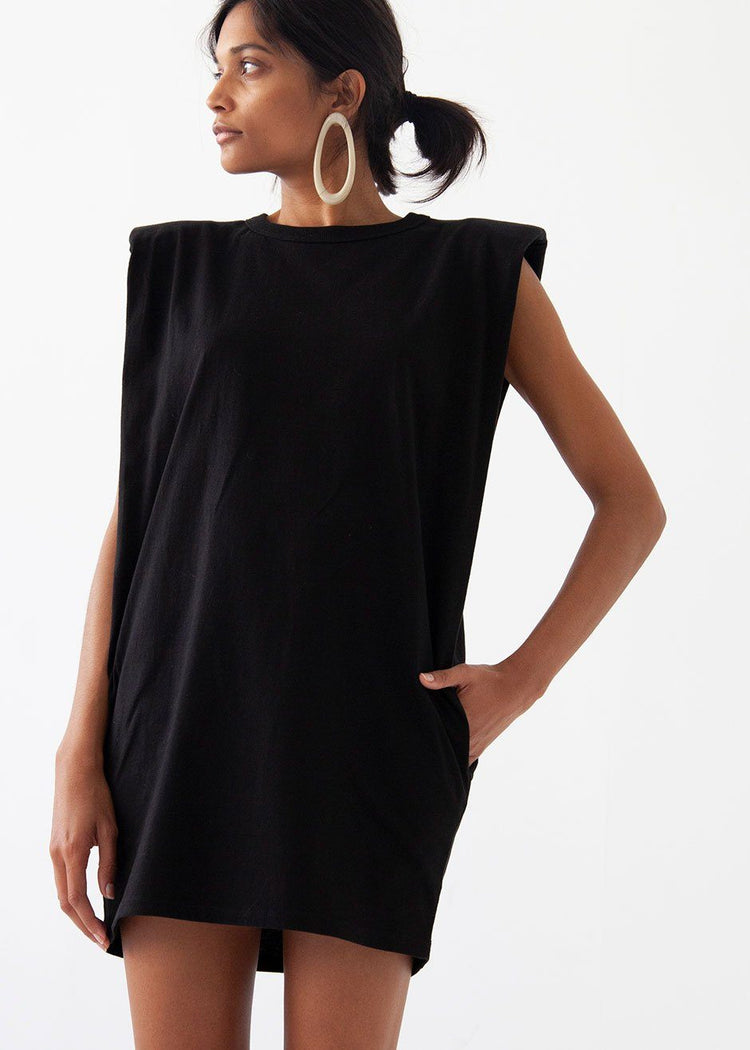 Tina Padded Shoulder Dress- Black Dress The Frankie Shop