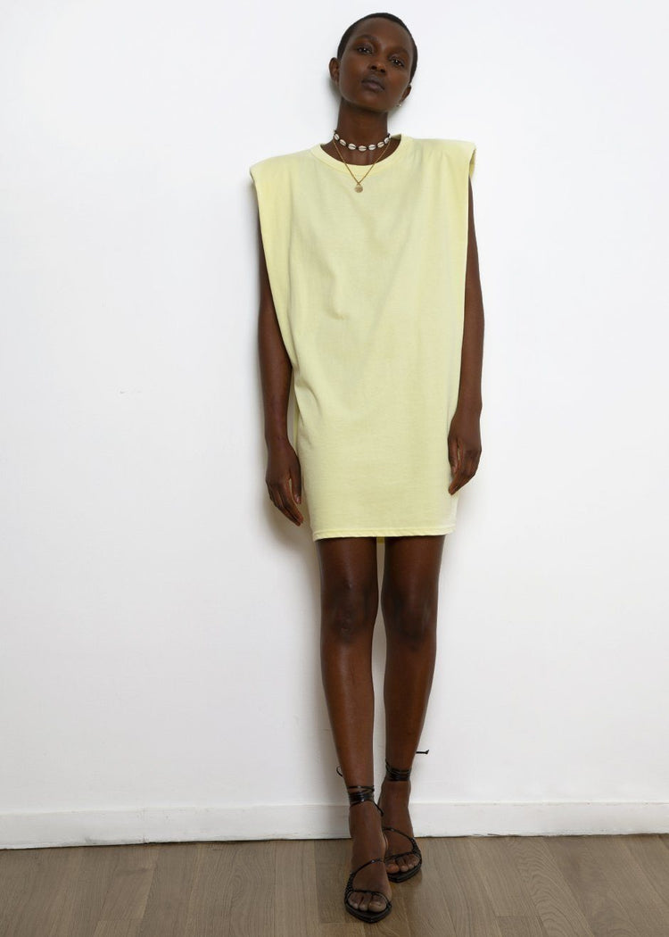 Tina Padded Shoulder Dress- Pale Yellow Dress The Frankie Shop