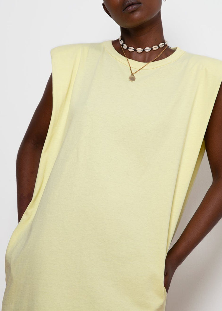 Tina Padded Shoulder Dress- Pale Yellow Dress The Frankie Shop