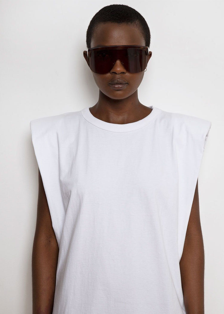 Tina Padded Shoulder Dress- White Dress The Frankie Shop