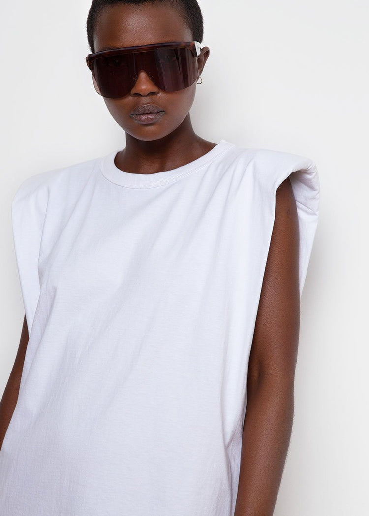 Tina Padded Shoulder Dress- White Dress The Frankie Shop