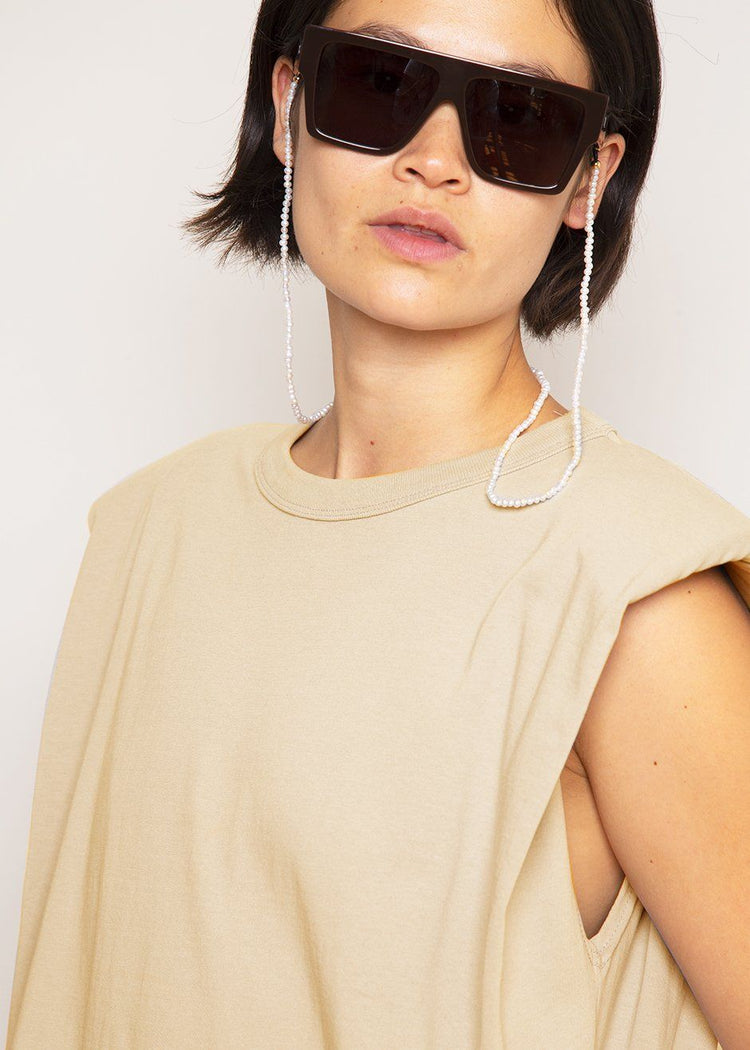 Tina Padded Shoulder Muscle Dress in Almond Milk Dress The Frankie Shop