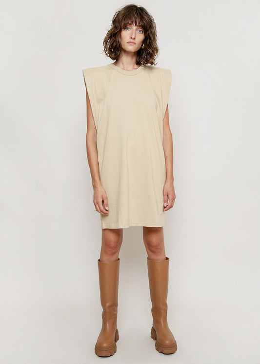 Robe moulante à épaules rembourrées Tina en lait d'amande