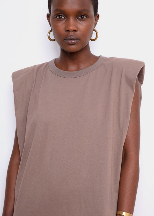 Robe moulante à épaules rembourrées Tina - Moka