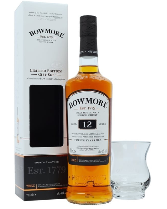 Coffret whisky de malt Bowmore 12 ans et verres, 70 cl