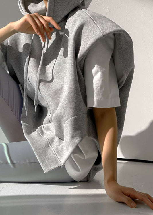 Sweat à capuche sans manches Alex gris à épaules dénudées