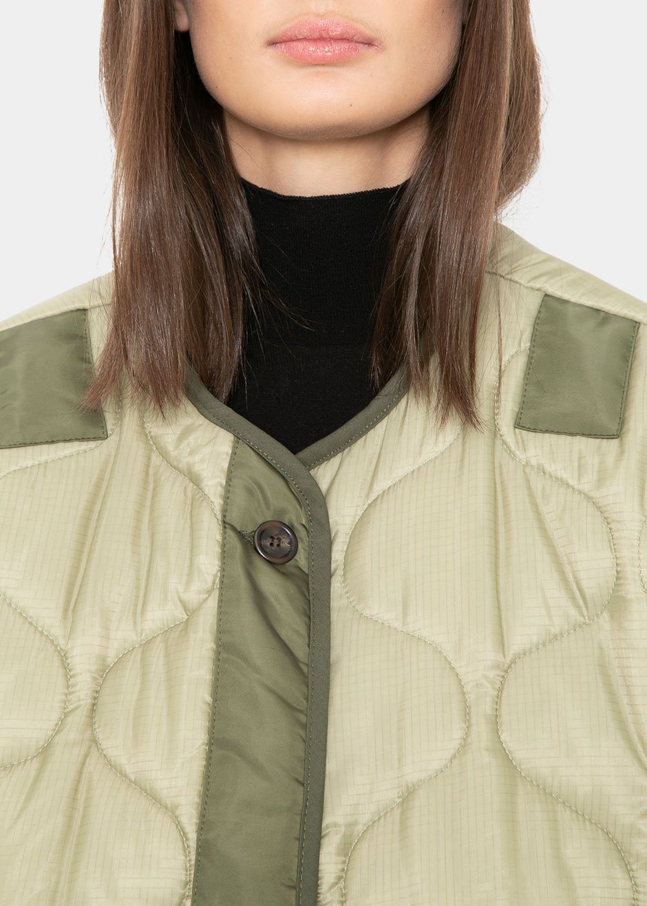 Oversized Collarless Quilted Jacket- Moss Green Jacket Jerry Hall