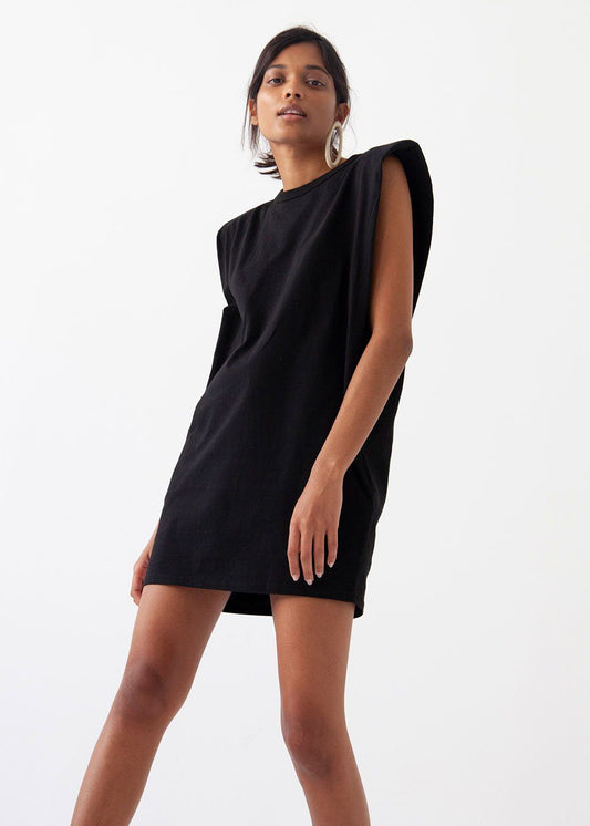 Tina Padded Shoulder Dress- Black Dress The Frankie Shop
