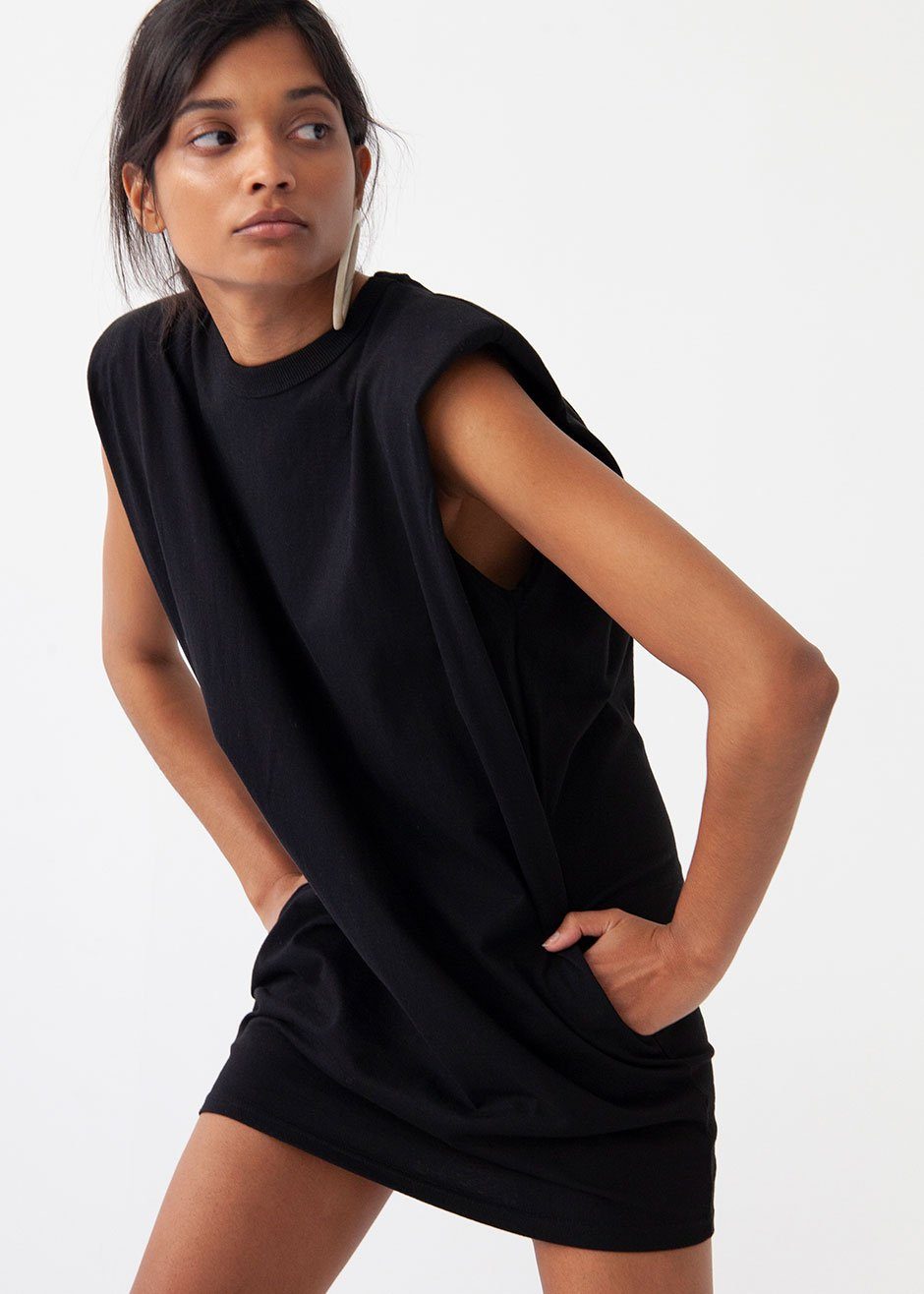 Tina Padded Shoulder Dress- Black Dress The Frankie Shop