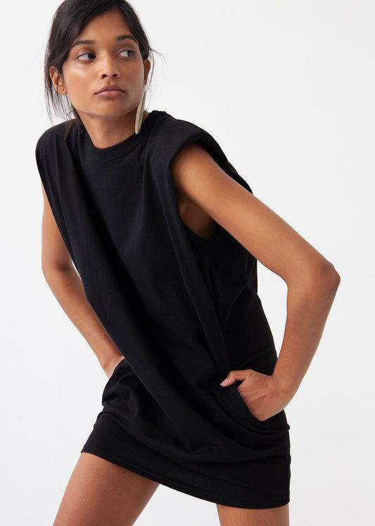 Tina Padded Shoulder Dress- Black Dress The Frankie Shop