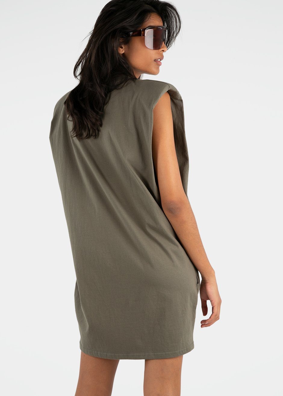 Tina Padded Shoulder Dress- Olive Khaki Dress The Frankie Shop