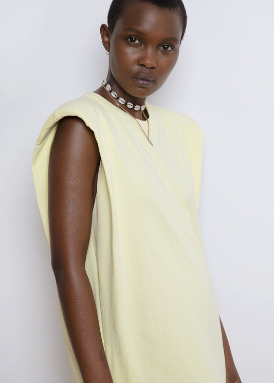 Tina Padded Shoulder Dress- Pale Yellow Dress The Frankie Shop