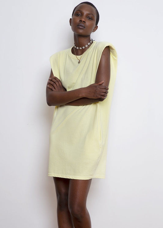 Tina Padded Shoulder Dress- Pale Yellow Dress The Frankie Shop
