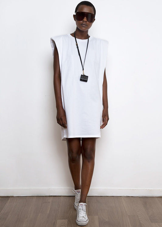 Tina Padded Shoulder Dress- White Dress The Frankie Shop
