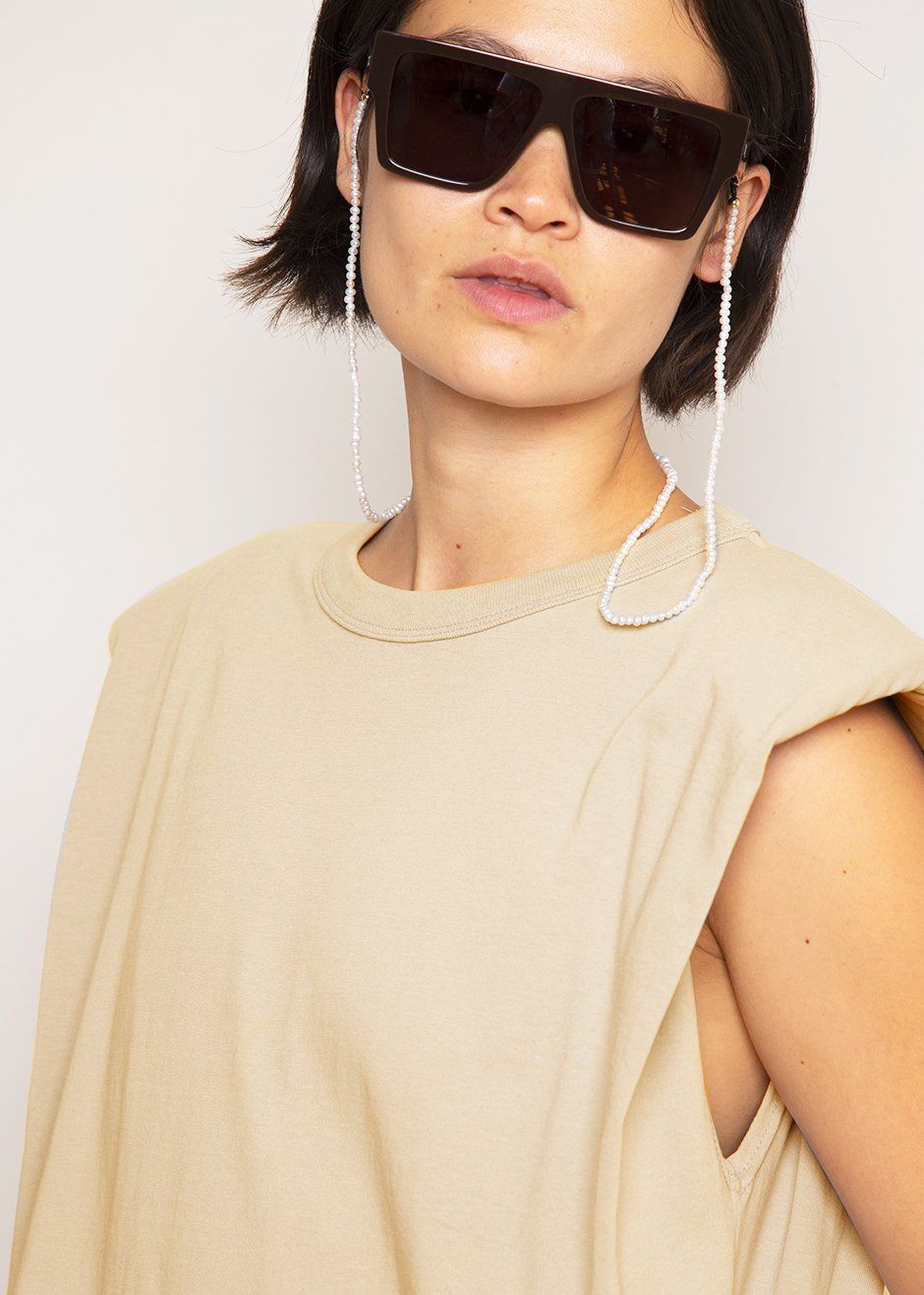 Tina Padded Shoulder Muscle Dress in Almond Milk Dress The Frankie Shop